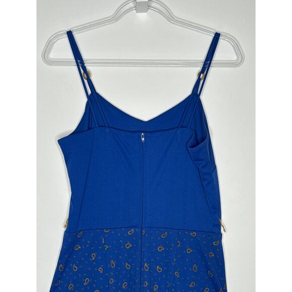 1970s Alfred Shaheen Blue Paisley Jumpsuit Set w Fringe Shawl medium - Picture 11 of 14